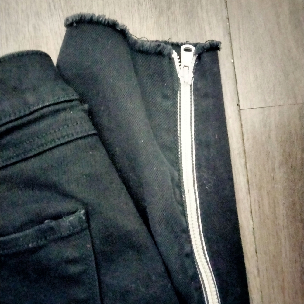 Women's Black Faded Rewash jeans with leg length zippers - Picture 4 of 6